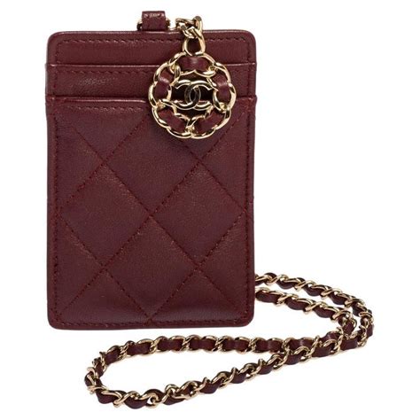 chanel lanyard id holder|Chanel Dark Red Quilted Leather Infinity Lanyard ID Card Holder .